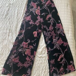 Floral Black Wide-Leg Pants